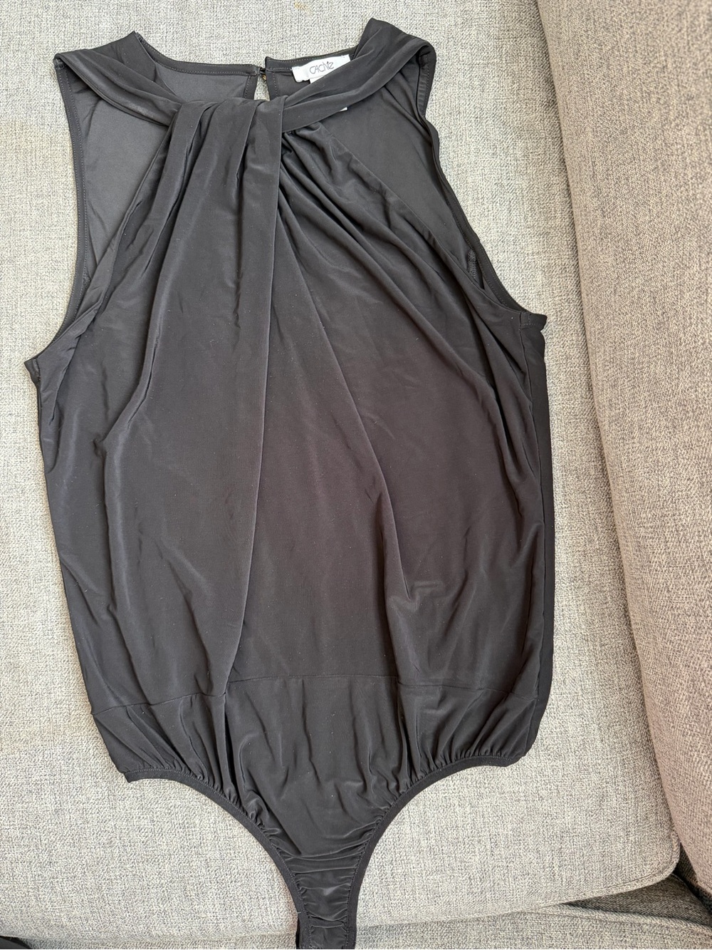 Cache Sleek Black Twist-Neck Sleeveless Thong Bodysuit Size Large VGUC